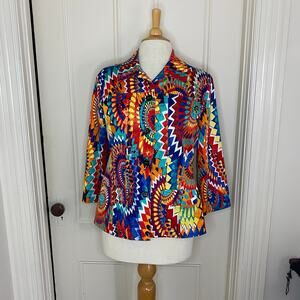 Chico’s Jacket with 3/4 Sleeves Vibrant Print Medium Chico’s size 1 Glam Cruise